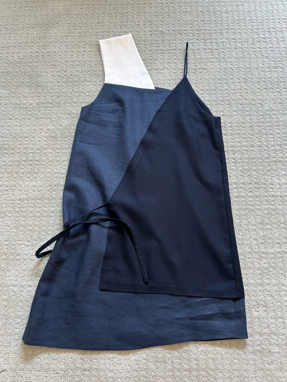 Jacquemus Asymmetric Colorblock Slip Dress in Navy, Black & White - Picture 2 of 5